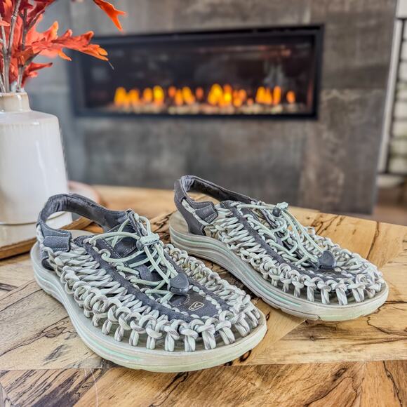 KEEN Uneek Slice Fade Two Cord Adjustable Fit Sandals Magnet/Misty Jade Womens 9 - Picture 2 of 7